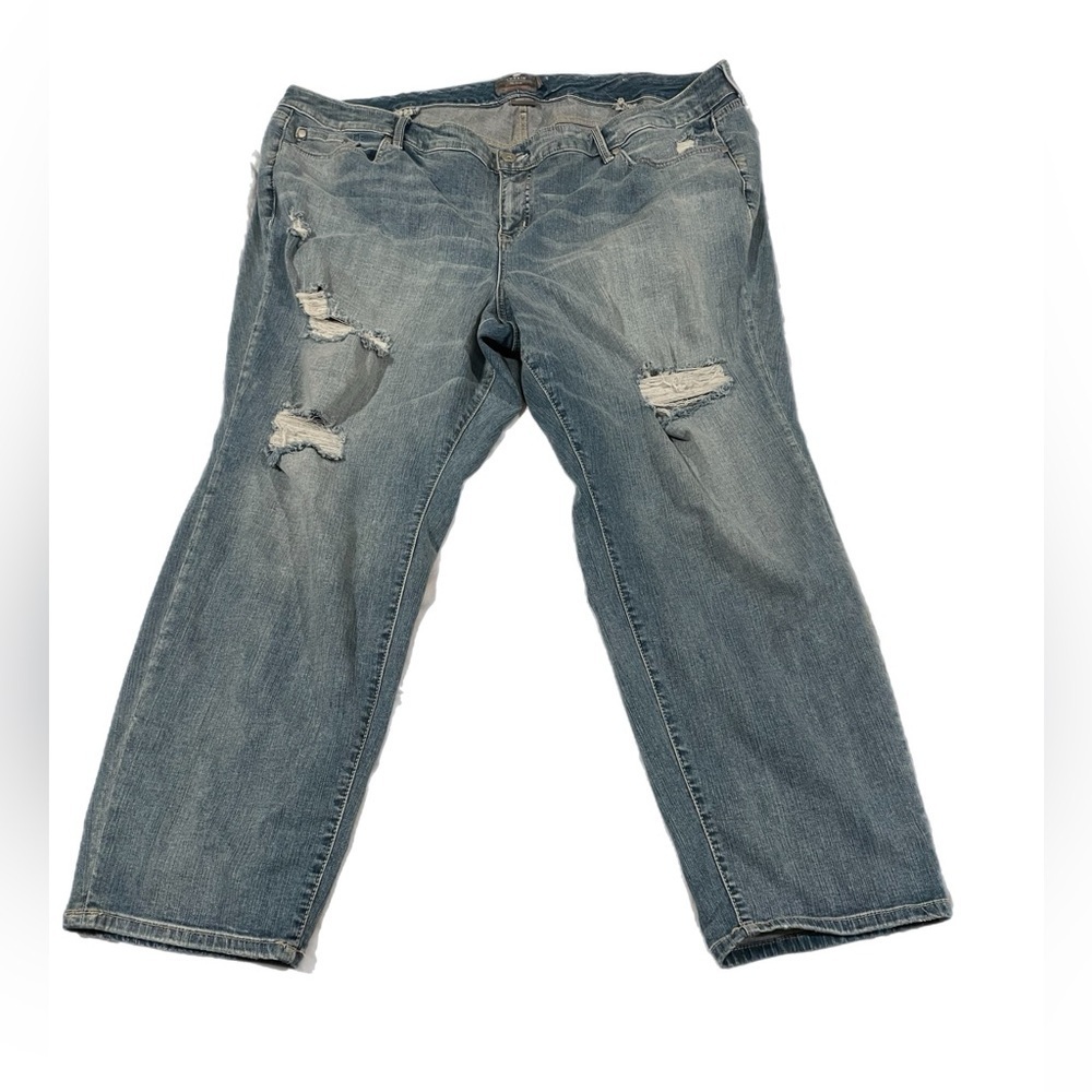 Torrid jeans.  Heavily distressed and perfectly holey! Jeans are a 28 R. V